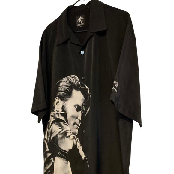 Dragonfly Clothing Elvis Presley The King Black Rocker Satin Button Up Size XL - Picture 10 of 16